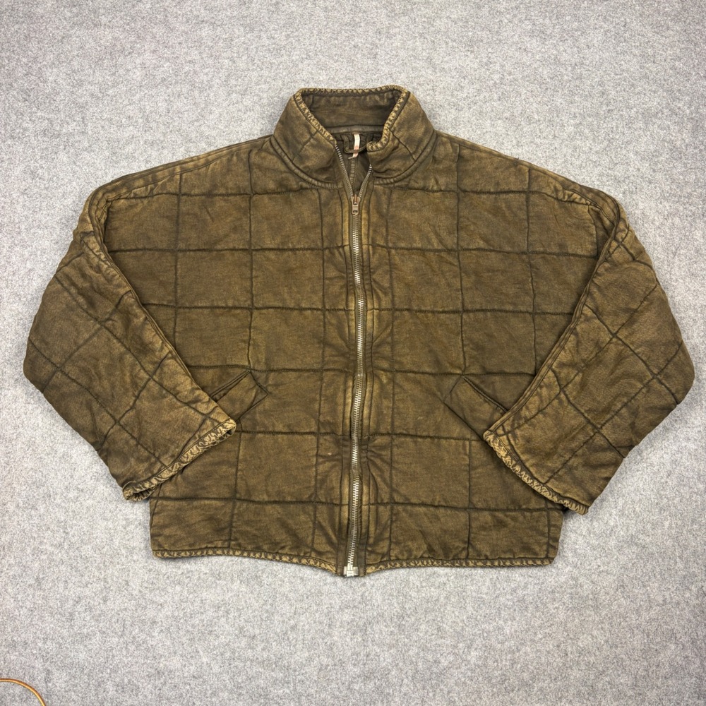 Free People FP Movement Quilted Dolman Jacket Olive Brown XS Oversized Bomber